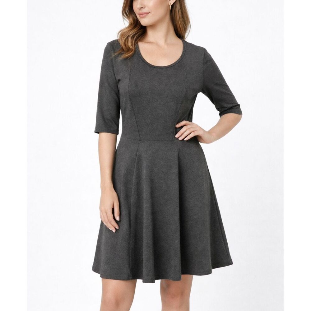 Weekend Max Mara Dress Women's Large Charcoal Fit Flare Office Stretch Minimal C